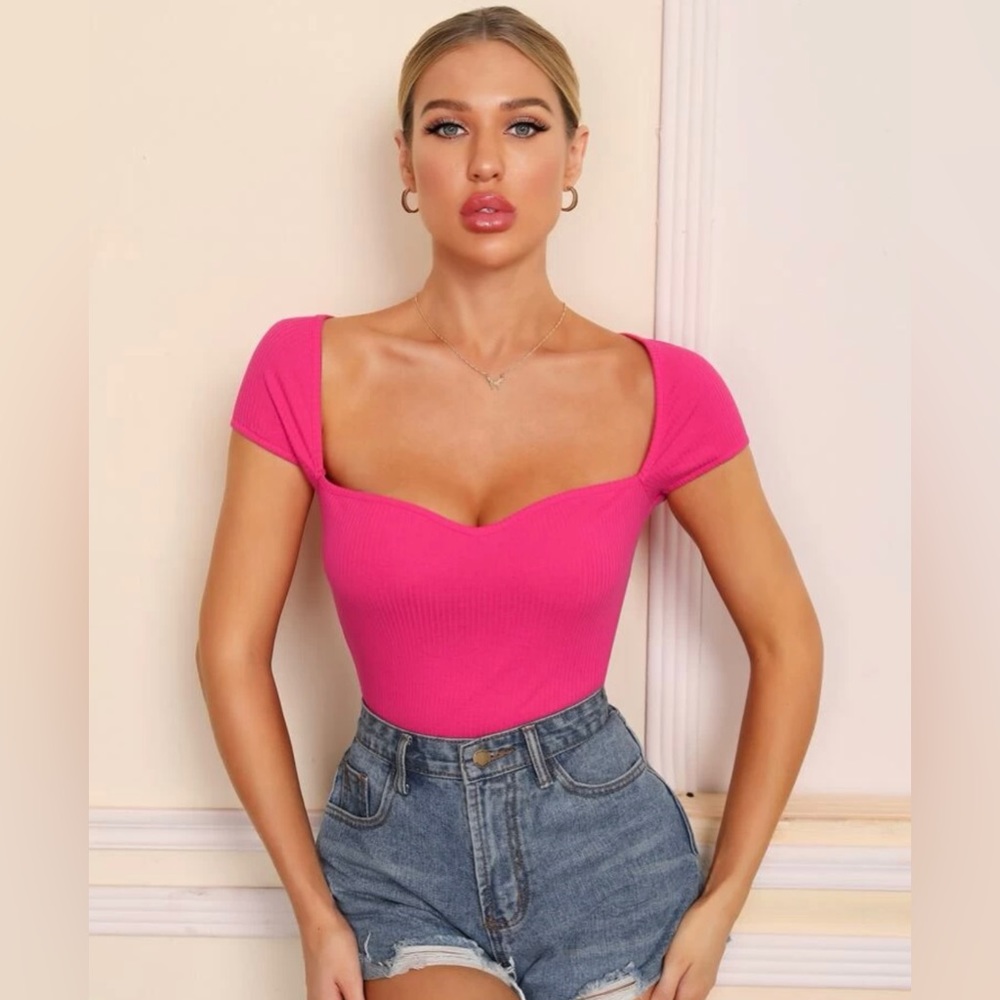 LIKE NEW! SHEIN Sweetheart Neck Rib-Knit Fitted Top, Size: Large (8-10)